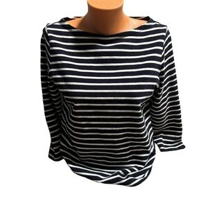 Lands' End Women's 100% Cotton Navy White Striped Sweater Nautical Size 6-8 Sea